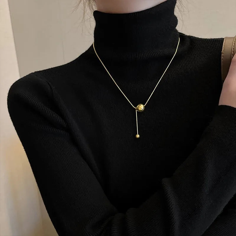 Nabest Stainless Steel Ball Charm Tassel Necklace Choker Women Gold Plated Minimalism Necklace Jewelry