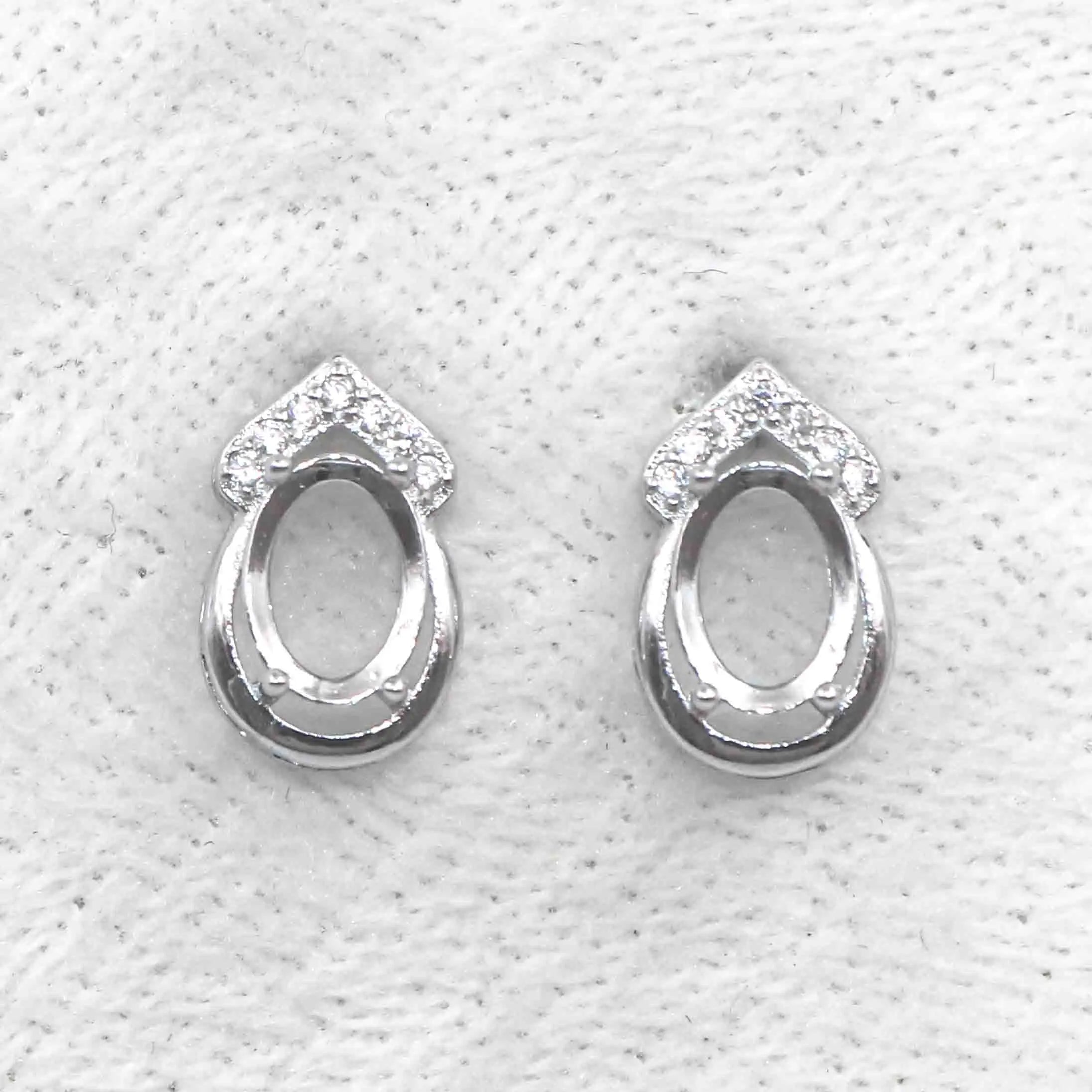 Sterling Silver 5*7mm Semi Mount Stud Earrings Empty Support Blank Claws Setting S925 Base Without Center Stone for DIY Inlay