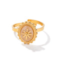 18K Gold Stainless Steel Fashion Jewelry Round Eight-point Star Rose Quartz Open Ring for Women