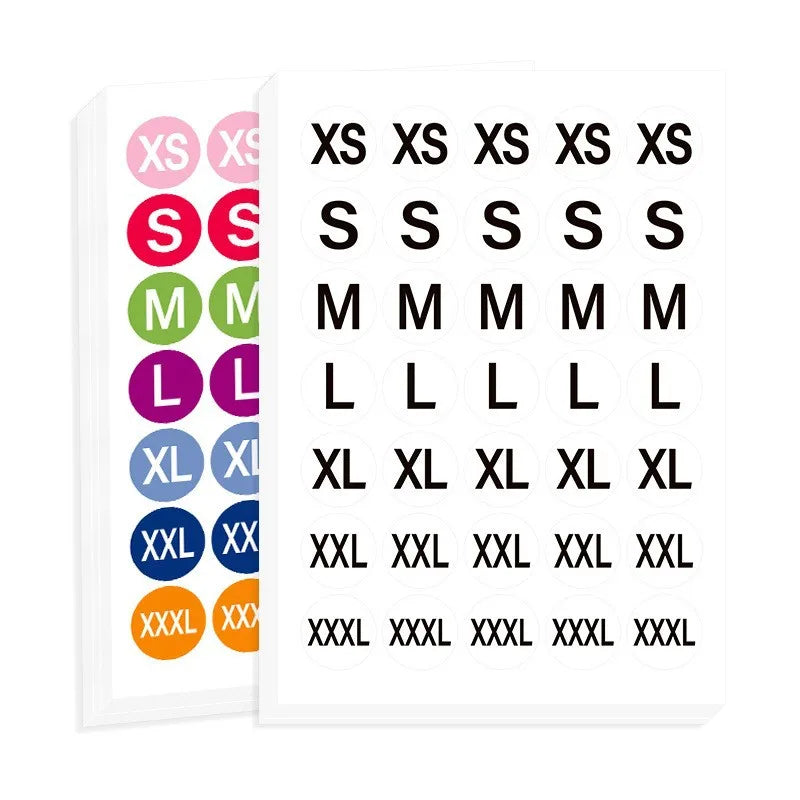 Hot Sell Xxs-7Xl and Number Size Stickers Label White Transparent Background for Clothing Packing