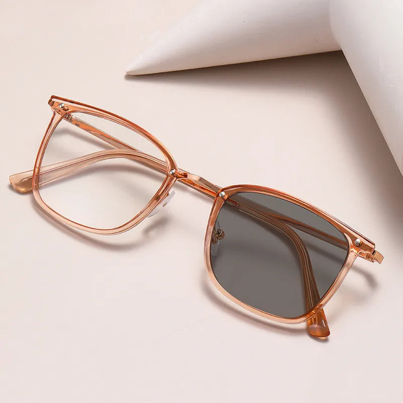 Colorful Women Men Transparent Frame Photochromic Photogrey Lenses Anti Blue Light Computer Optical Eyeglasses