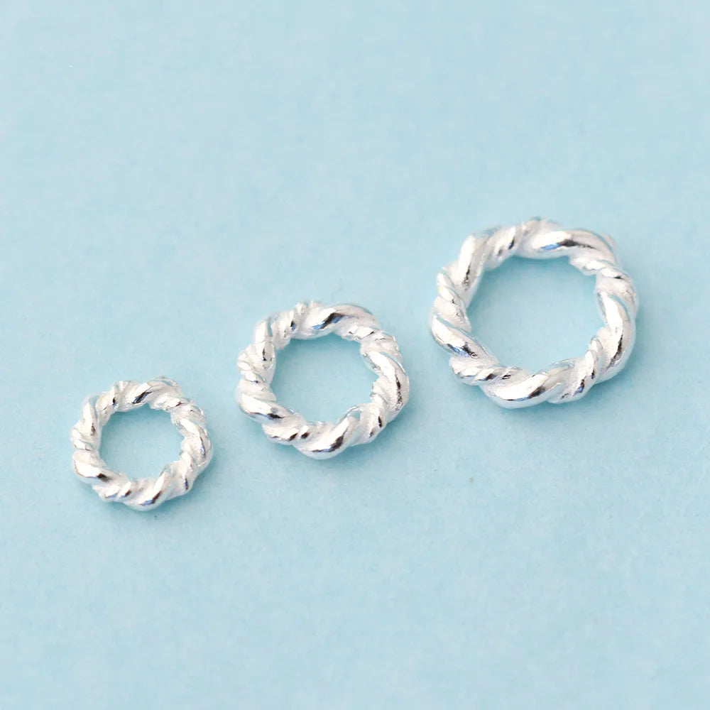 7mm 9mm 11mm Twist Spacer Beads 925 Sterling Silver Round Twisted Split Rings Connectors for Diy Jewelry Finding Making Supplies