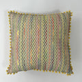 Janquard Style Outdoor Square Pillow Bohe Colorful Waves with Faux Raffia Pompom Edge Seaside Decorative Pillows for Home Use
