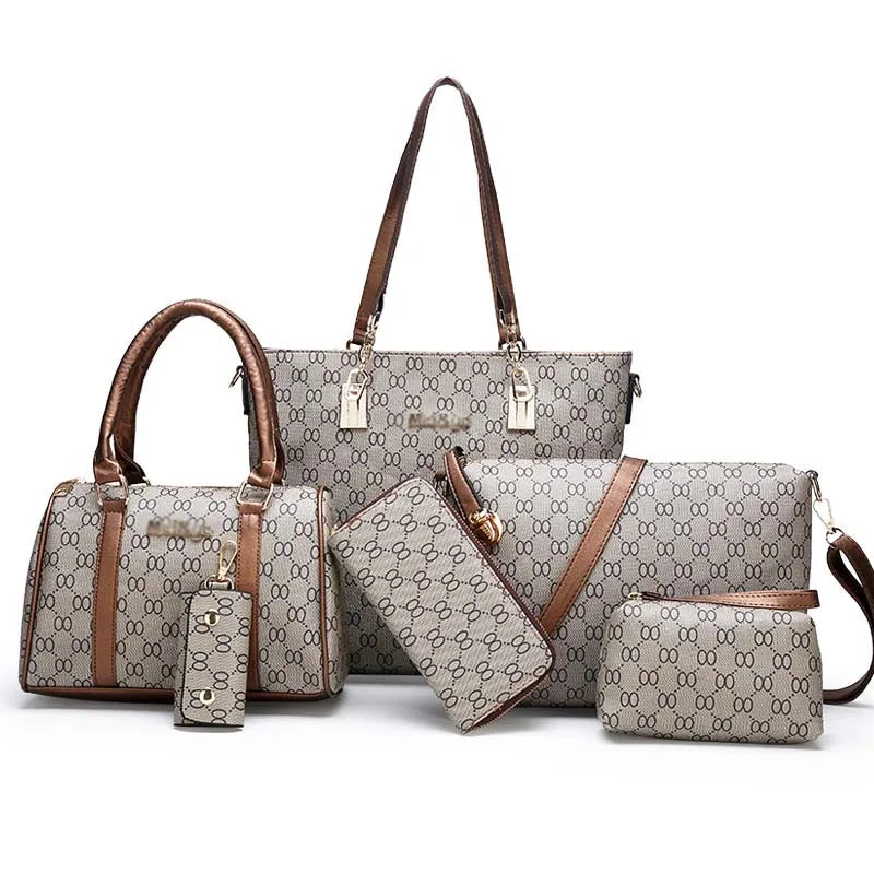 2020 Leather 6 Pcs  Women Handbag Set