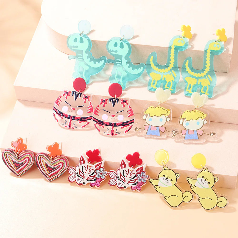 Creative New Custom Green Dinosaur Earrings for Women Exaggerated Cute Pet Fashion Drop Earrings with Personality