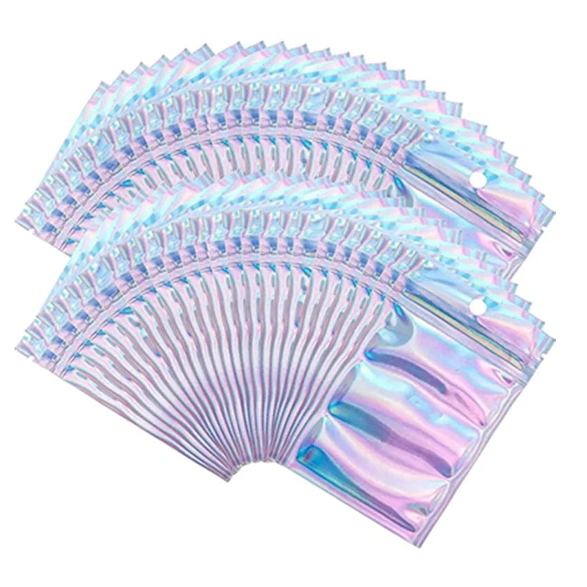 Zipper Mini Cosmetic Laser Bag Holographic Clear Printed Reusable Ziplock Custom Plastic Zip Lock Packaging Bags