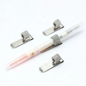 Free Sample Silver Metal Retractable Spring Pencil Pen Holder Clip Stainless Steel Notebook Accessory