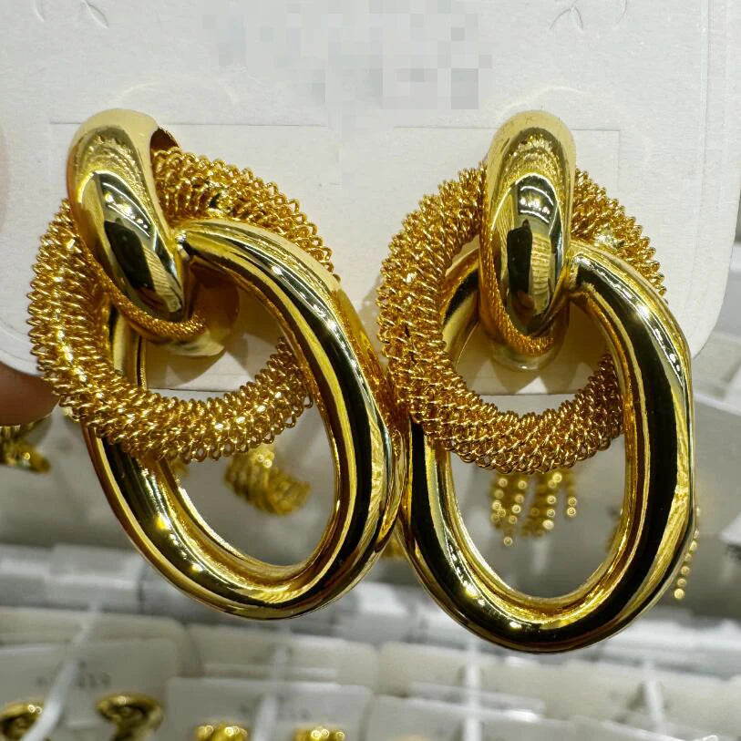 2024 Fashion Jewelry Wholesale Chunky Women Minimalist 18k Real Gold Earrings Geometrical Candy Minimal Chunky Earrings Gold