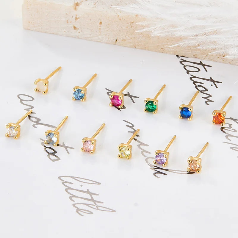 Ins Fashion 925 Silver Four Claws Multiple Colors Available Jewelry 18K Gold Plated Sterling Silver Stud Earrings for Women