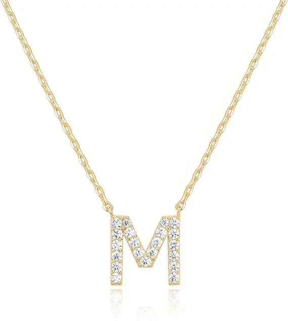 Wholesale Custom Fine Jewelry 18k Gold Plated Choker Crystal White Cubic Zircon Initial Letter Name Necklace Pendent for Women