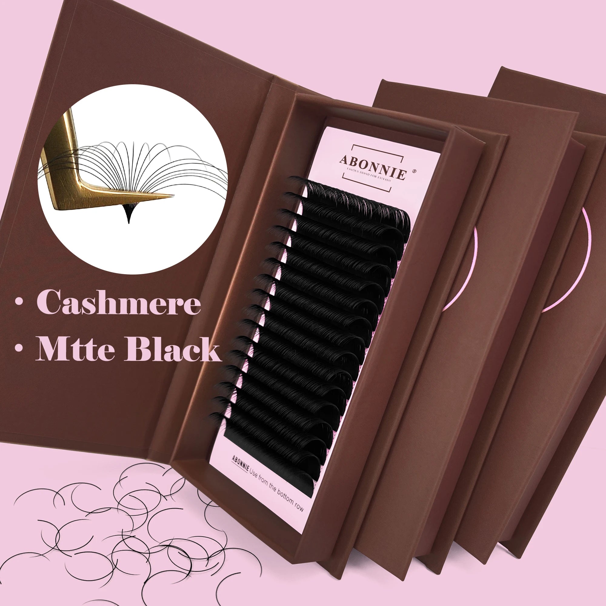 Abonnie Private Label Volume Lash Extension Trays Cashmere Matte Black Mega Volume 03 Lash Trays Individual Eyelash Extensions