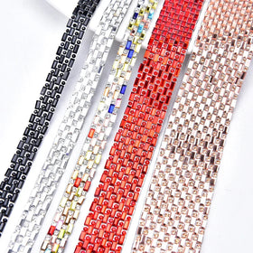 1-3cm Hot Fix Glass Diamond Ribbon Self Adhesive Rhinestone Trim Crystal Mesh Banding Strass Strips for Wedding Clothes Decor