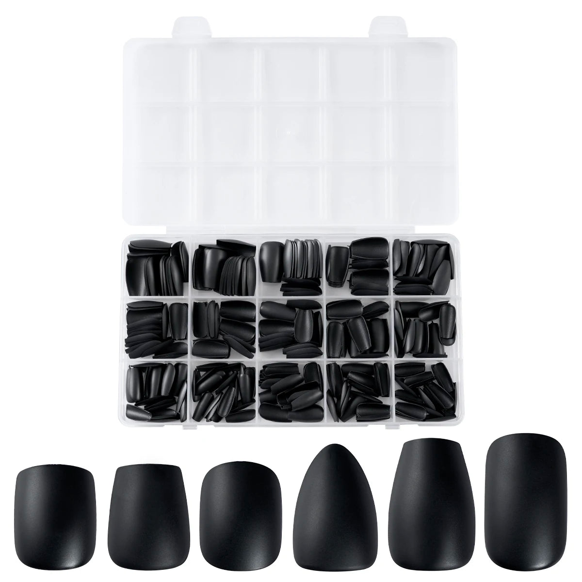 Factory Direct 300-Piece Matte Black Nail Stickers Hot Selling French Style Nail Coffin Design Lightweight and Easy Foldable