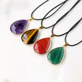 Natural Crystal Teardrop Pendant Gold Plated Edge Jade Agate Teardrop Sweater Chain Necklace Jewelry Wholesale
