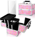 Girls Fashionable Large Capacity Foldable Portable Makeup Train Case with 2 Trays Key Lock Rainbow Organizer