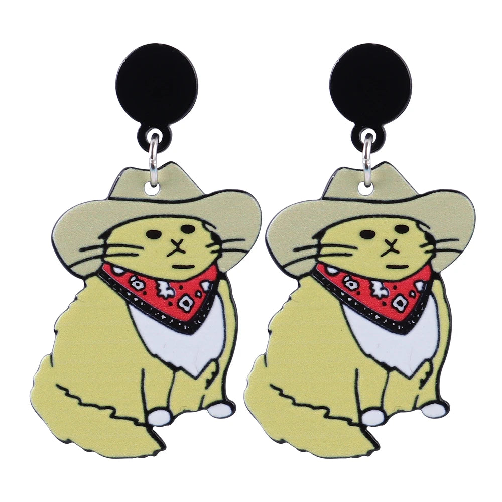 Garfield Hat Student Cute Animal Series Acrylic Earrings Pendant Trendy Women's Drop Earrings FS Factory Price Western Cowboy