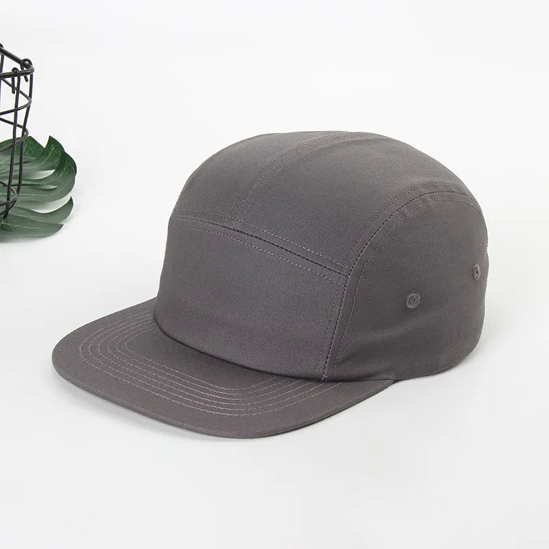 Custom Logo Embroidery Trucker Hat Flat Brim Baseball Snapback Blank Cotton Five Piece Camp Cap  5 Panel Hats Sports Cap for Men