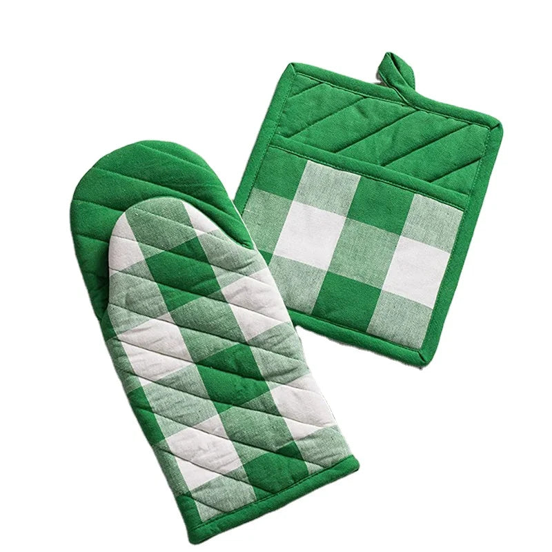 Custom Microwave Oven Mitts Pot Holders Set Personalized Kitchen Potholder Mat BBQ Insulation Gloves Made of Cotton for Baking