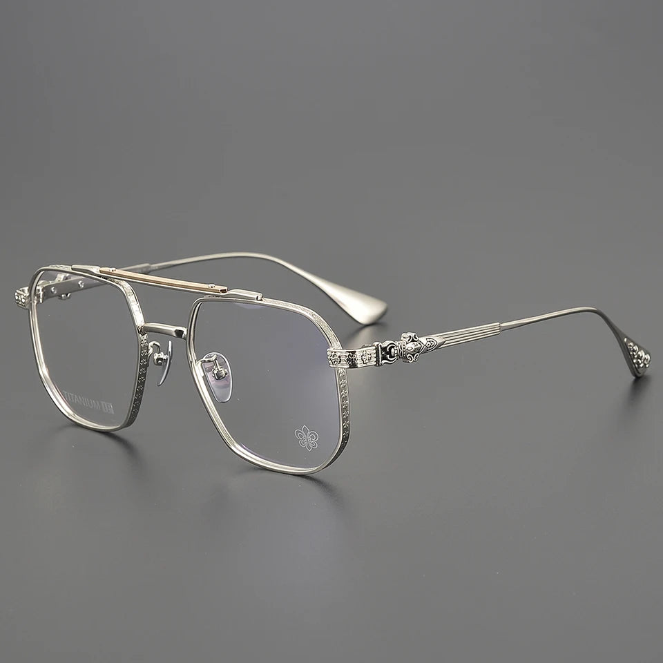 2025 Unisex Customized Titanium Stainless Steel Glasses Ultra Light Double Beam Rectangular Square Exquisite Carving Wholesale