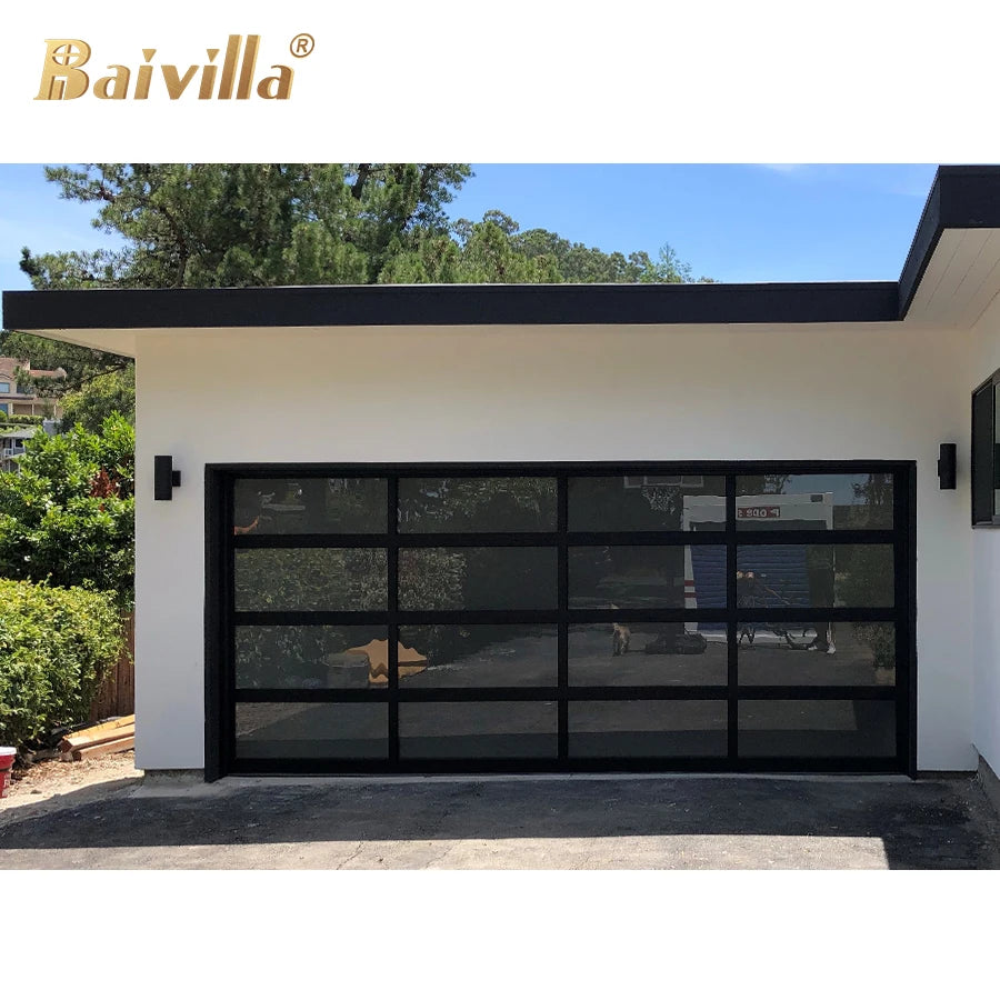 Automatic Roll Flap Garage Screen Doors Tempered Frosted Clear Glass Full View Sliding Rolling Door for Outdoor Exterior Use