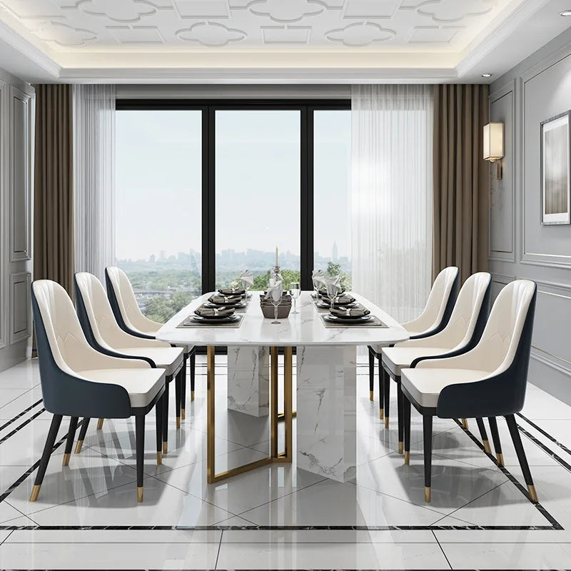 Industrial Design Nordic Light Luxury Marble Gold Stainless Steel Marble Dining Table Set and 6 Chairs