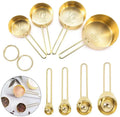 8-Piece Gold Stainless Steel Measuring Cups Spoons Set 250ml Capacity with Engraved Ruler for Measuring Dry Liquid Ingredients