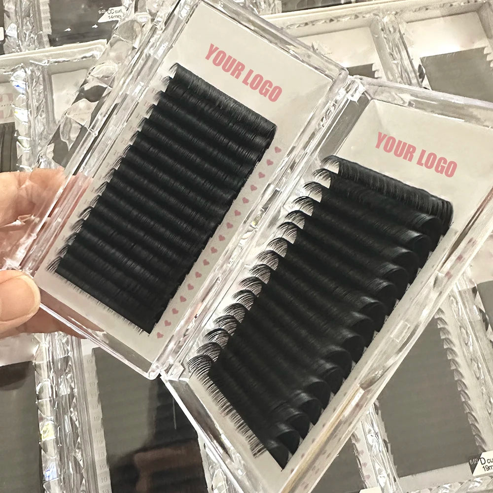 Private Label B C CC D DD L LC LD M Soft Matte Dark Black Volume Lash Tray Korean Mega PBT Individual Cashmere Eyelash Extension