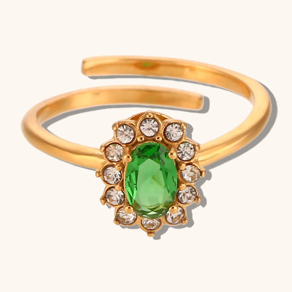 18K Gold Stainless Steel Dahlia Cluster Ring Trendy Style