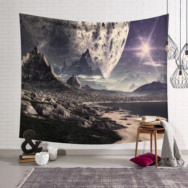 Galaxy Moon Colored Printed Decorative Mandala Blanket Wall Carpet Universe Tapestry