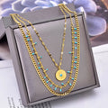 Wholesale Stainless Steel 18k Gold Plated Exaggerated Three-Layered Necklace Bohemian Turquoise Necklace