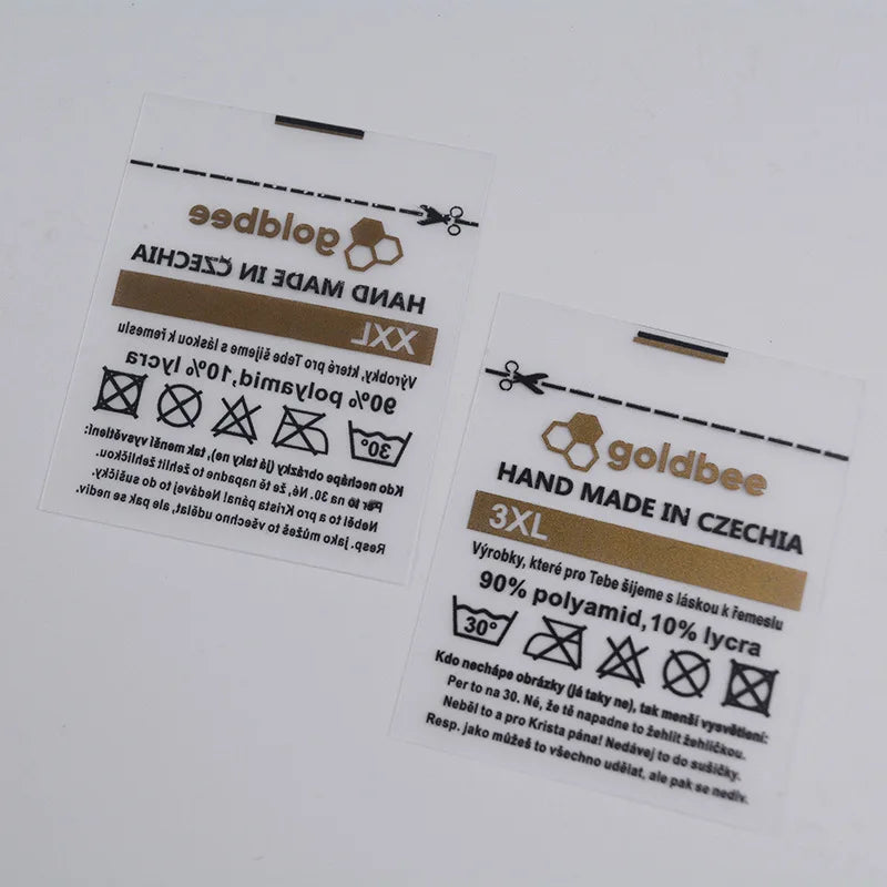Custom Printed Transparent Soft Silk Screen Printed Rectangle Shape Waterproof TPU Care Labels for Garment & Shoes