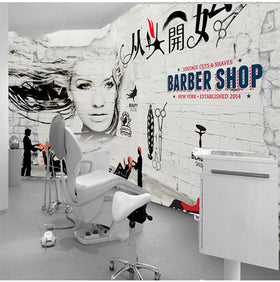 Men's Barber Shop Wallpaper Floral Salon No Sharon Photo Waterproof and Anti-Static Function