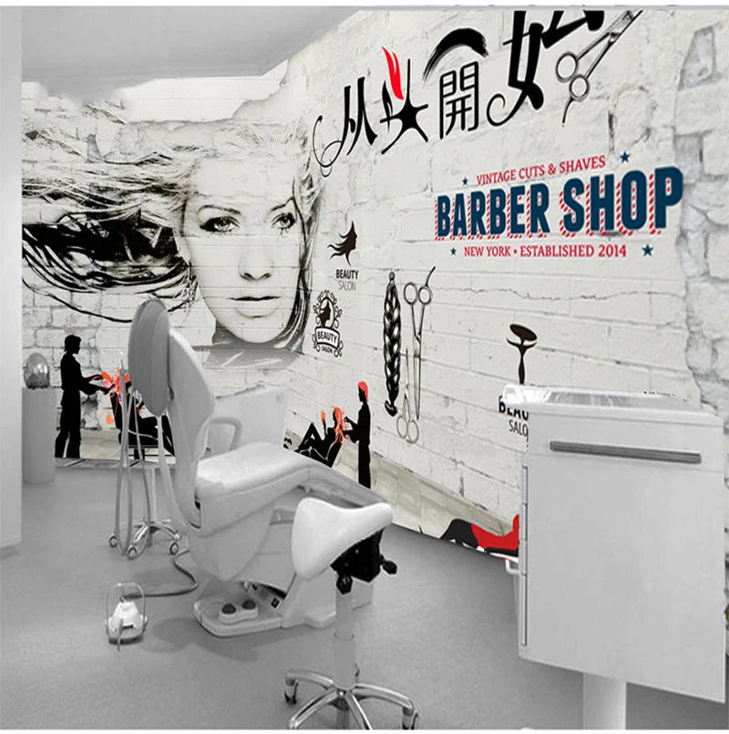 Men's Barber Shop Wallpaper Floral Salon No Sharon Photo Waterproof and Anti-Static Function