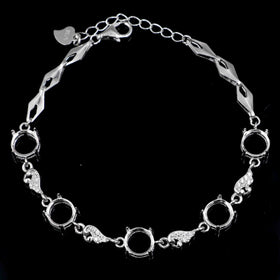 Sterling Silver 7*7mm Semi Mount Bracelet Empty Support Blank Claws Setting S925 Base Holder Without Center Stone Inlay for DIY