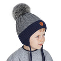 Stock Toddler Kids Boys Winter Warm Earflap Hats With Fur Pompom Custom Fleece Lining Children Boys Knitted Beanie Hat RTS