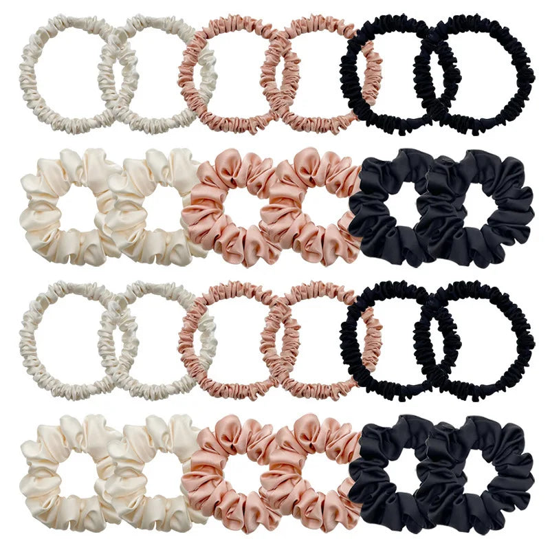 MIO New Soft Satin Elastic Hair Band Solid Color Handmade French Hair Scrunchies Hair Ties for Women Ponytail Accessories
