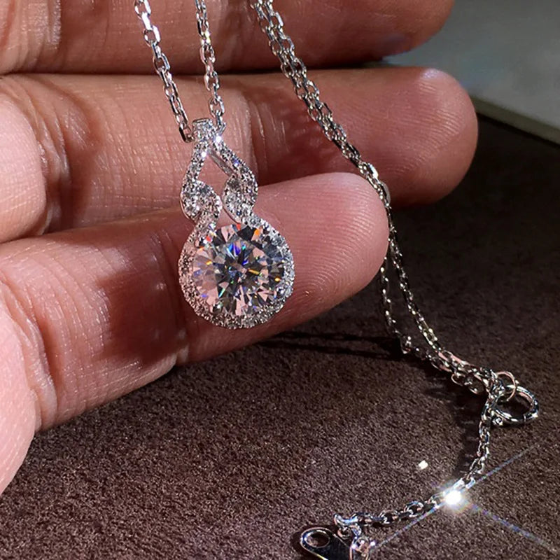 Fine Jewelry 1ct 2ct Round Cut Diamond Silver Plated Moissanite Pendant Necklace for Women