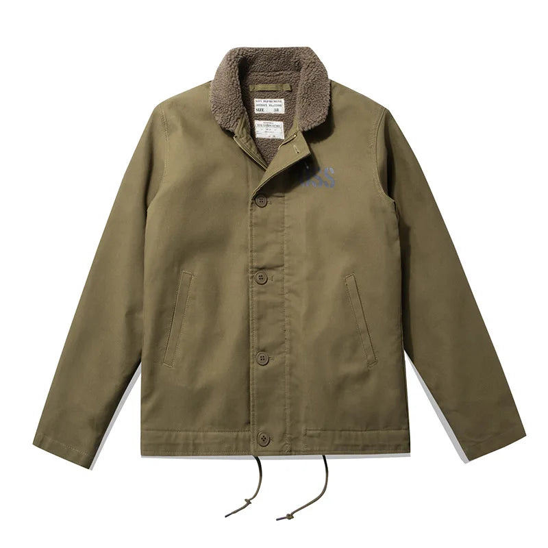 Men's Vintage American Style Winter Safari Jacket Coated Waterproof Windproof Reversible Eco-Friendly Thick Zipper Outwear