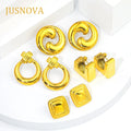 JUSNOVA Female Retro Vintage Light Luxury 18K Stainless Steel Earrings Geometric Shape Wholesale Titanium Steel Earrings