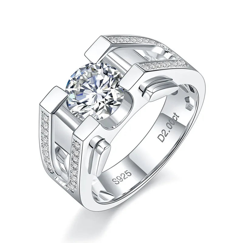 925 Sterling Silver 18k Plated Gold 1CT 2CT VVS Moissanite Wedding Ring for Men