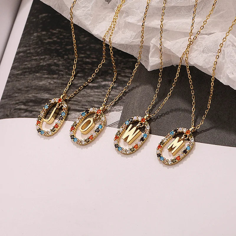 Non-Tarnishing S925 Sterling Silver Initial Necklace Colorful Zircon Inlaid 26 Capital Letter Pendant Necklace for Women