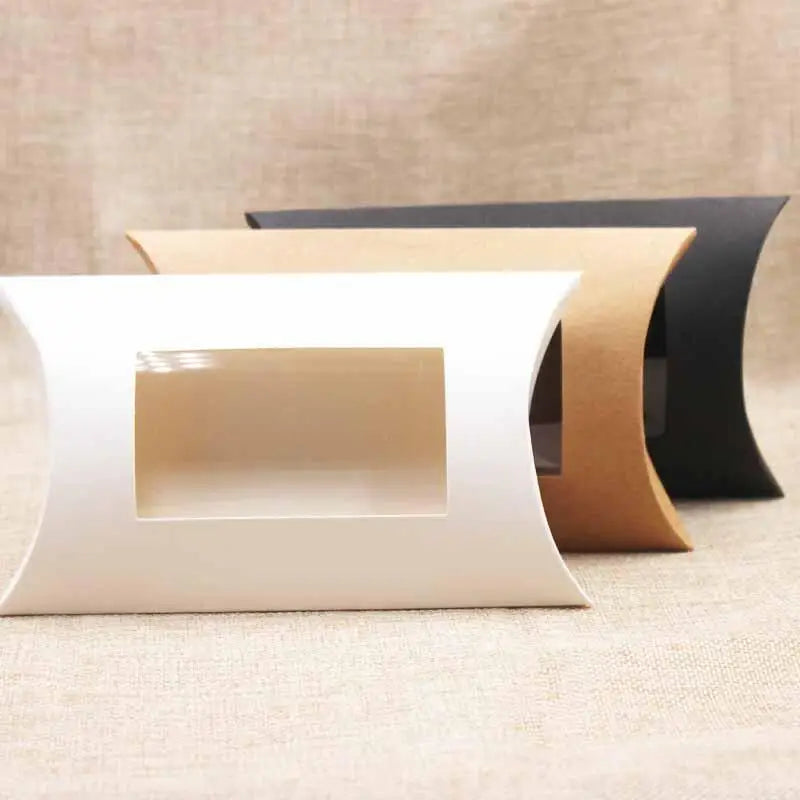 Wholesale Folding Paper Candy Box Pillow Shape Black Card Paper Gift Box With Clear Window