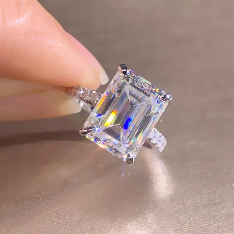 Luxury White Gold Plated 10*12mm Rectangle CZ Diamond Finger Ring Clear Princess Cut Cubic Zirconia Wedding Ring