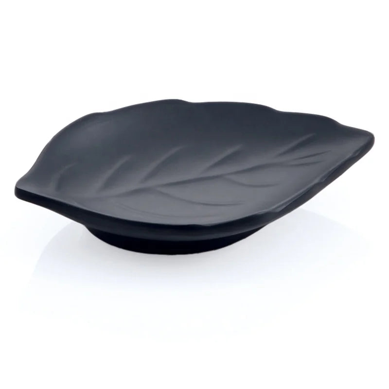 Japanese Restaurant Tableware Sushi Serving Leaf Shaped Black Melamine Side Dish