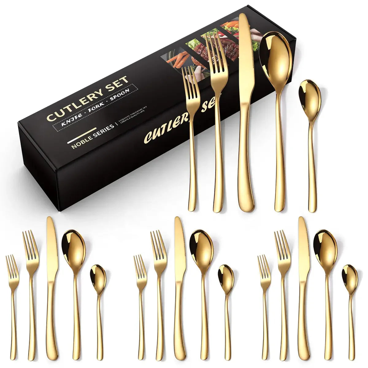 2025 New Golden Flatware Set Stainless Steel Knife Fork and Spoon Silverware Cutlery Set for Hotel Home Kitchen