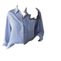 Women's Casual Long-Sleeved Denim Shirt Polyester Vintage Woven Printed Striped Blouse Turn-down Collar Breathable Loose Outwear