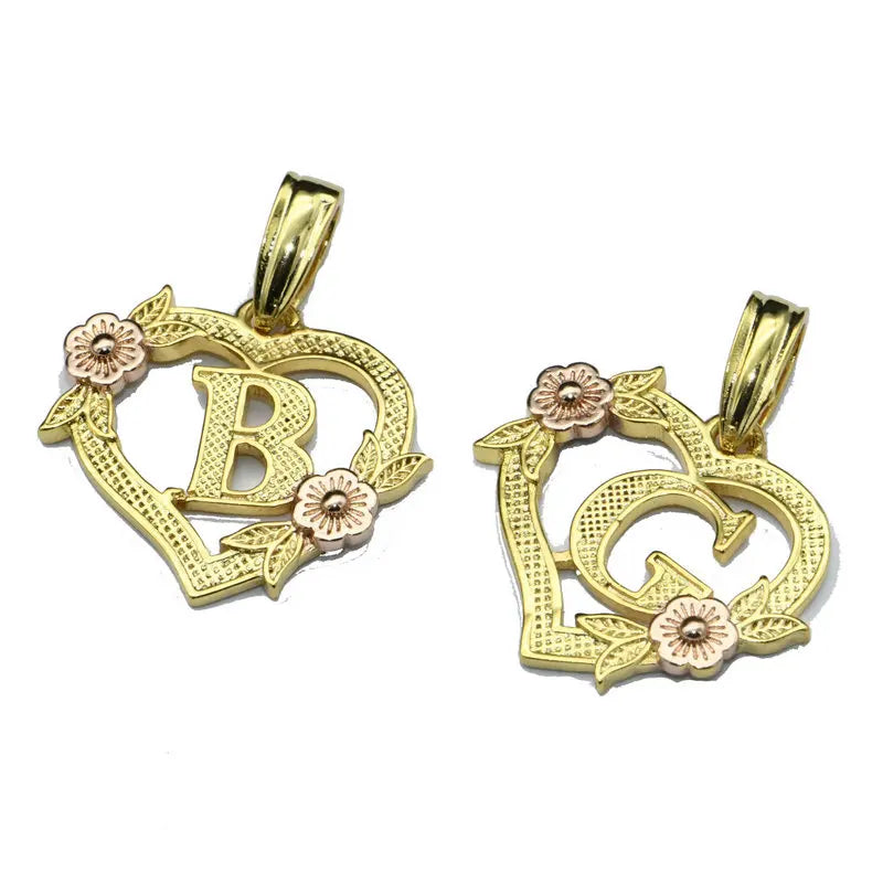 New Arrival Letter A-Z Inlay Love Heart Pendant Gold Color Plating Flower Decor Fashion Women Necklace
