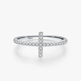 Ailmay Top Quality 100% Real 925 Sterling Silver Classic Charm Cross AAAAA CZ Finger Ring for Women Wedding Fine Jewelry Gift