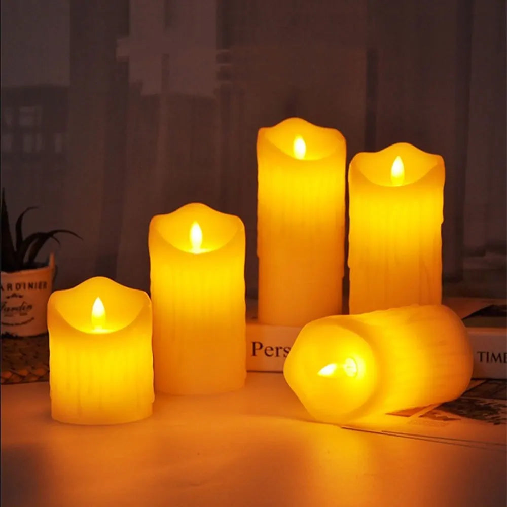 H 4" 5" 6" 7" 8" Battery Operated Romantic Flameless Candle Light Tear Drop Flickering Plastic Candles for Event Party Wedding