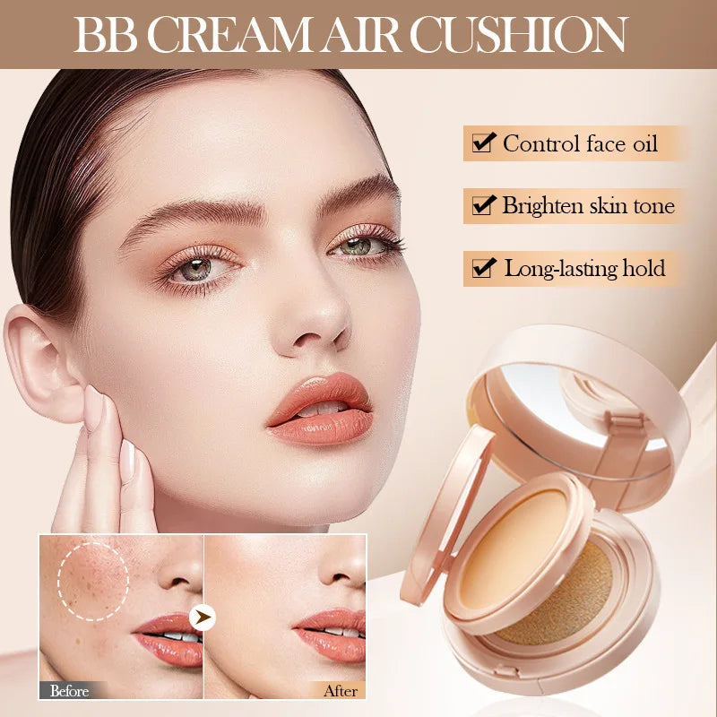 Natural 2-in-1 Whitening BB Cushion Setting Powder Waterproof Mineral Face Foundation with Brightening Skin Tone